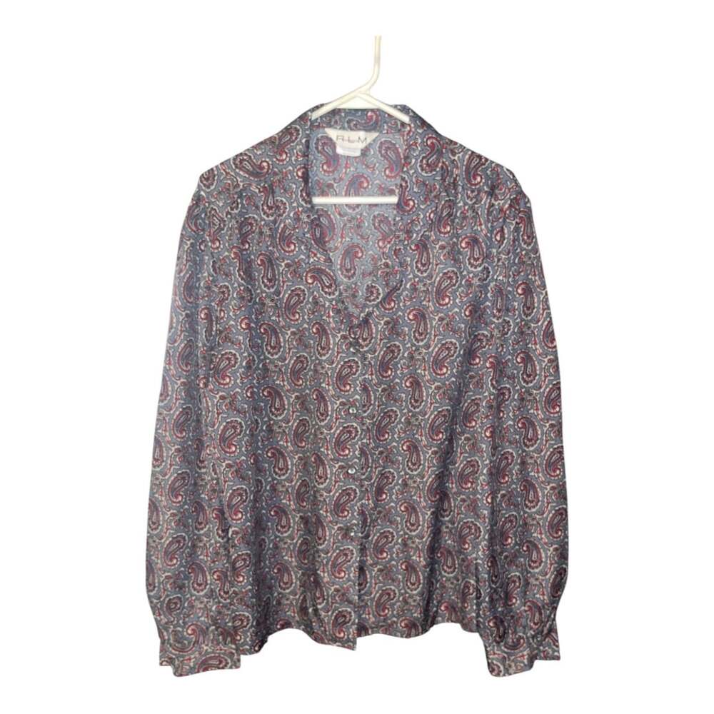 RLM Vintage Blue Red Paisley Print Long Sleeve Button-Up Blouse Shirt